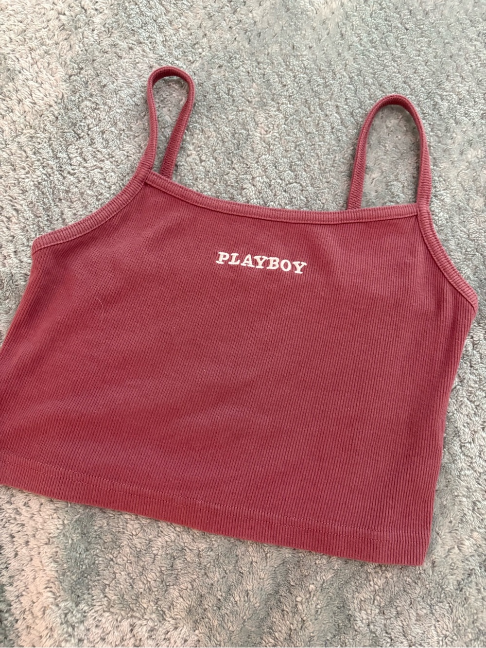 PLAYBOY by Pacsun Mauve Ribbed Cropped Tank with Logo sz Small - Picture 2 of 5